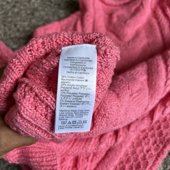 J.Crew Womens SMALL Roll Neck Cable Knit Sweater Coral Pink Cotton Blend NEW - Picture 6 of 6